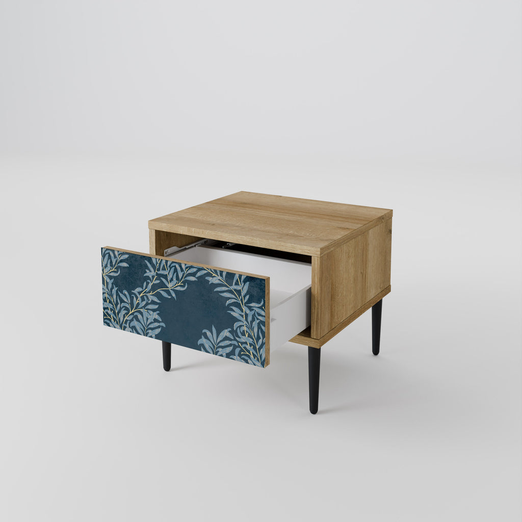BLUE LEAVES Nightstand in Oak Effect