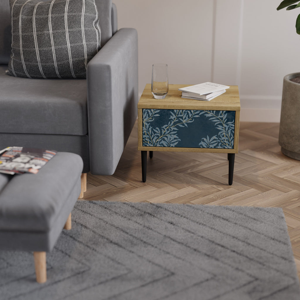 BLUE LEAVES Nightstand in Oak Effect