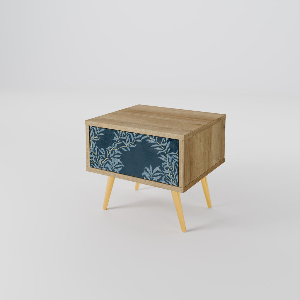 BLUE LEAVES Nightstand in Oak Effect