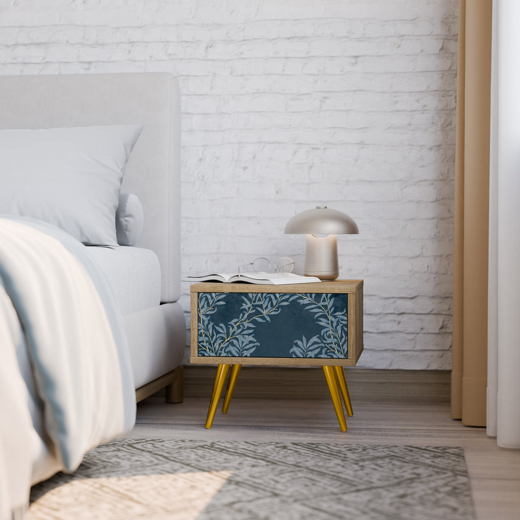 BLUE LEAVES Nightstand in Oak Effect