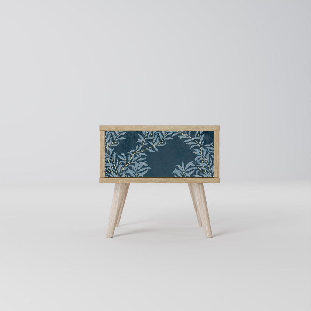 BLUE LEAVES Nightstand in Oak Effect