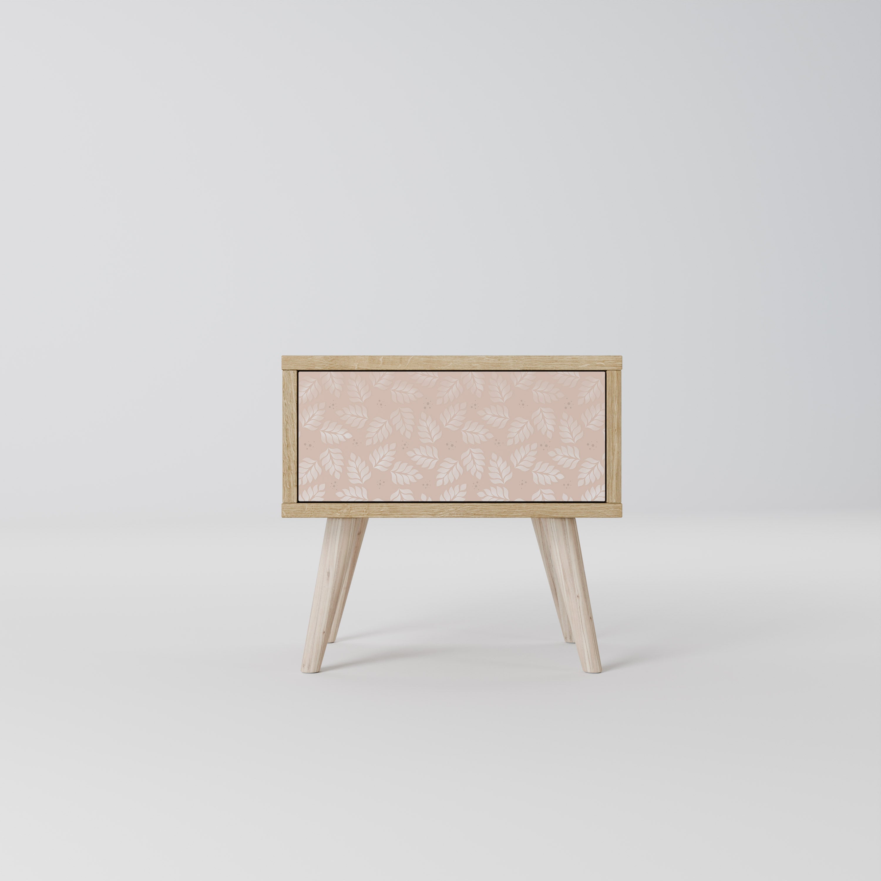 Table de chevet LEAVES ON BEIGE effet chêne