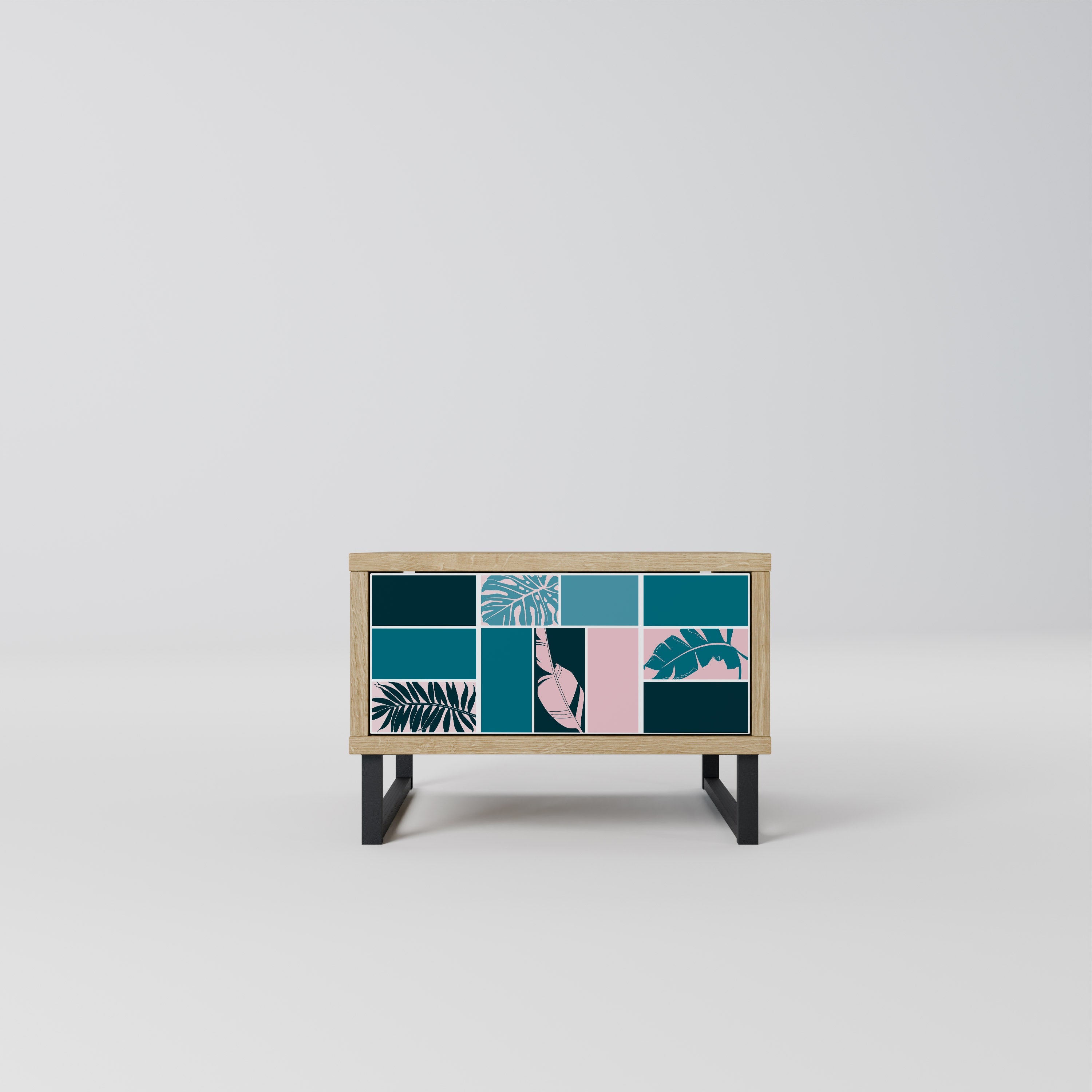 COMBINAISON DE FORMES Table de chevet effet chêne