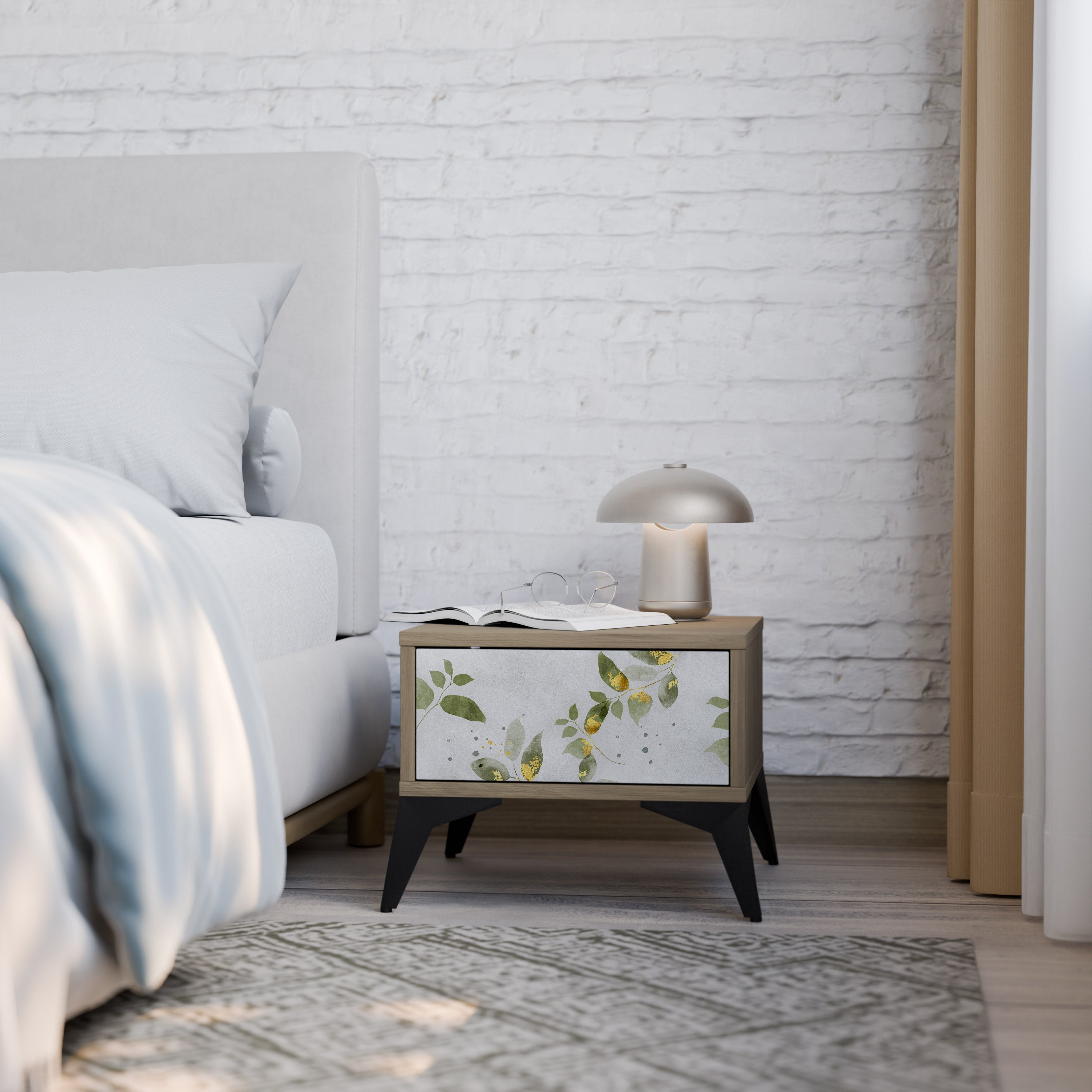Table de chevet ELEGANT BOTANICS effet chêne