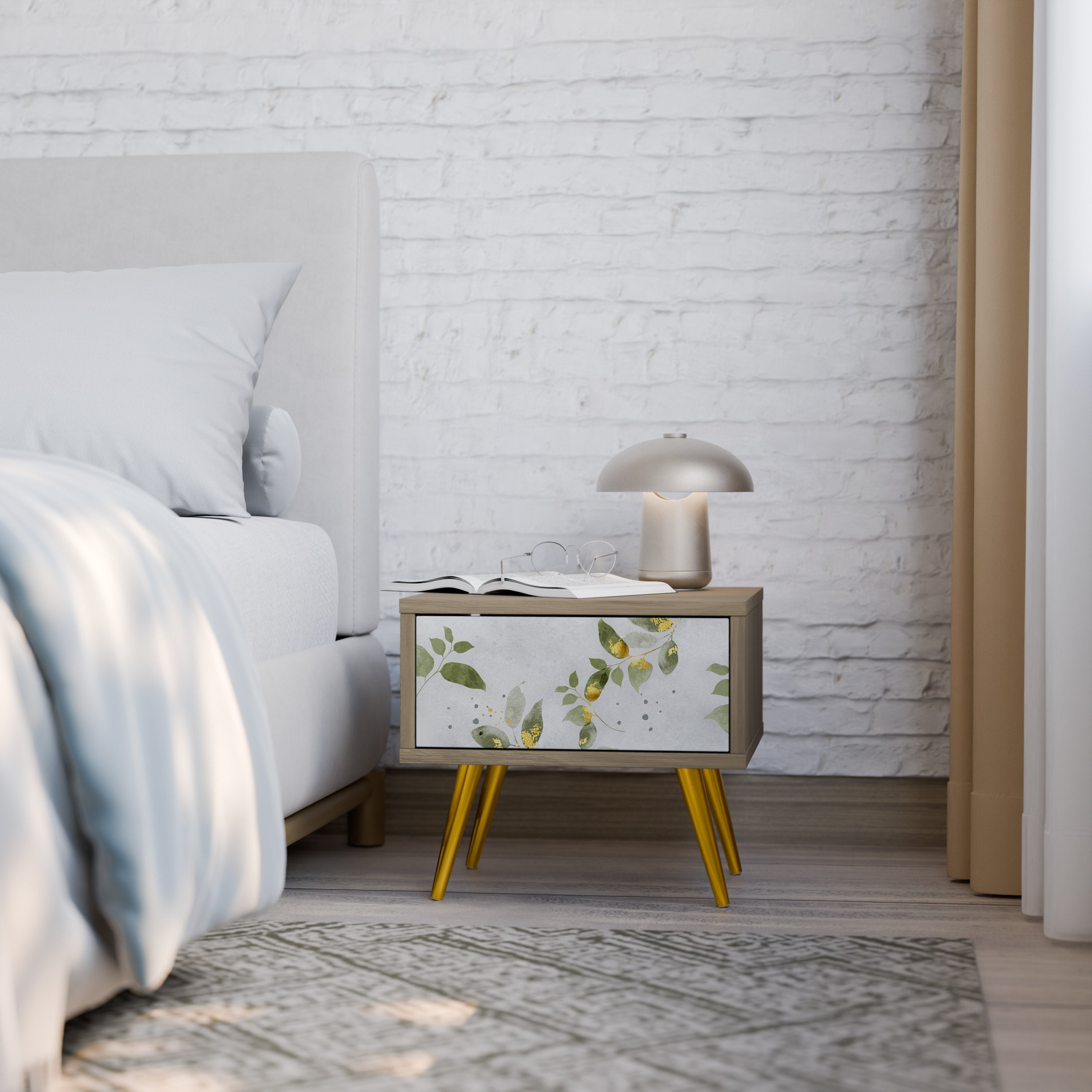 Table de chevet ELEGANT BOTANICS effet chêne