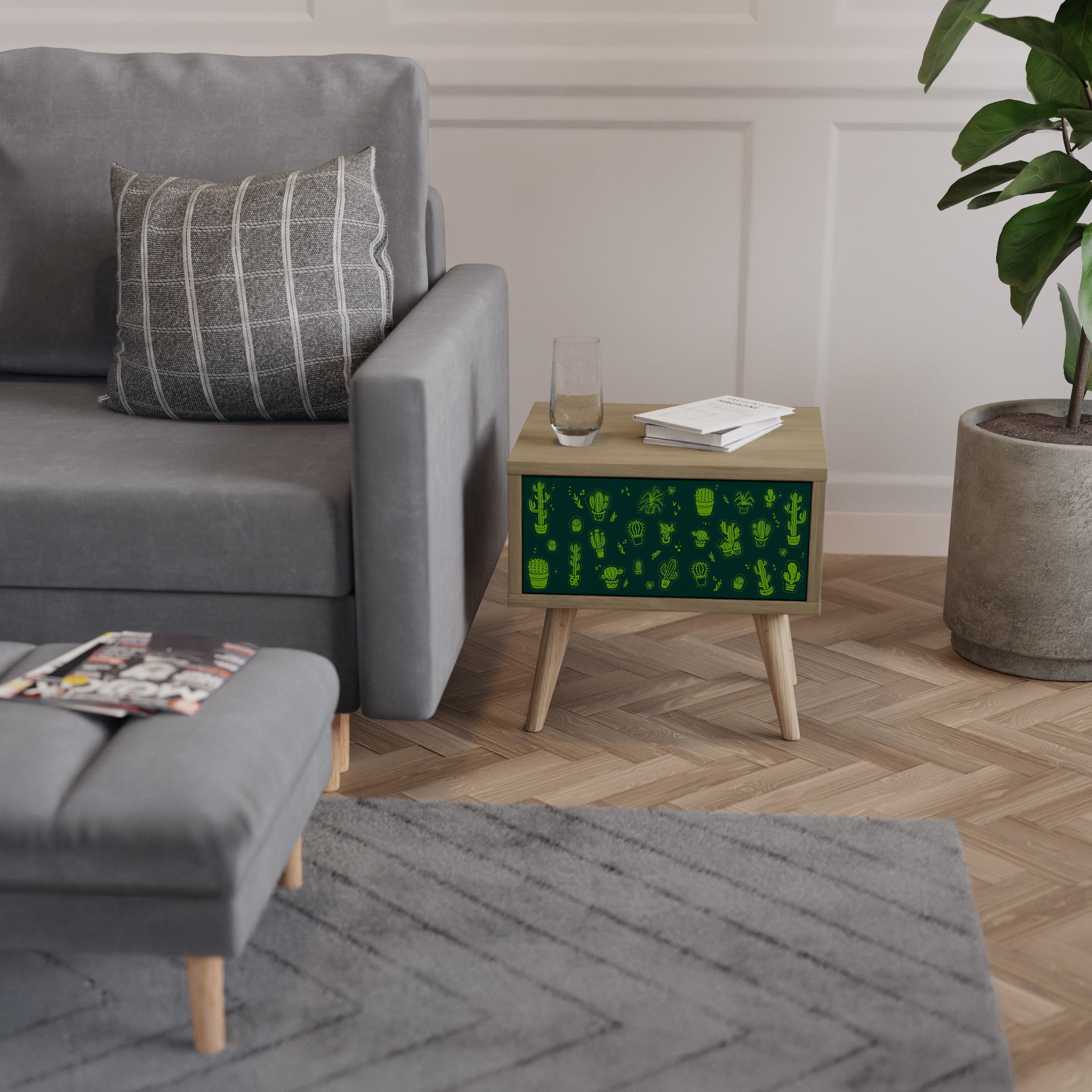 Table de chevet DESERT GREEN effet chêne