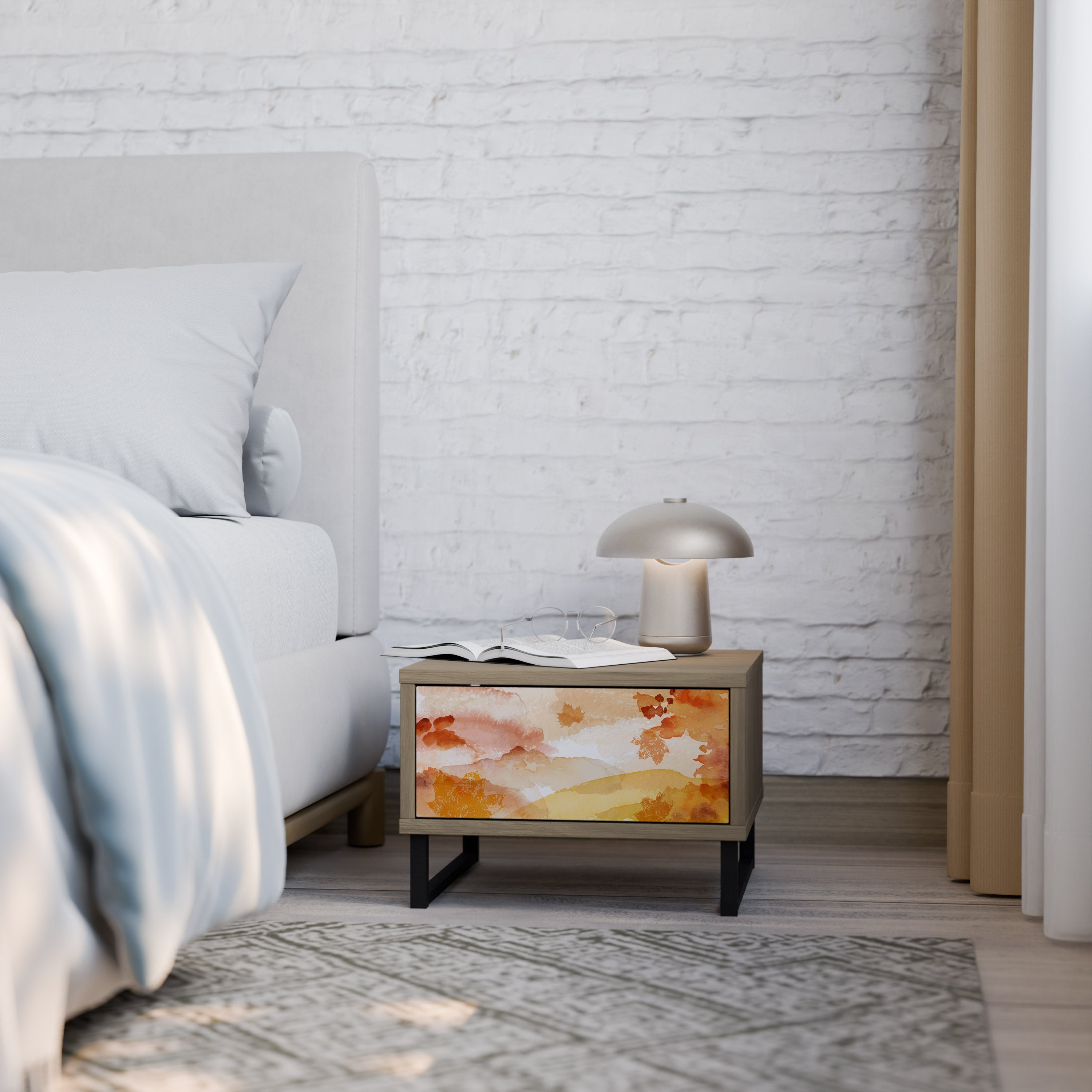 Table de chevet TRACES OF AUTUMN effet chêne