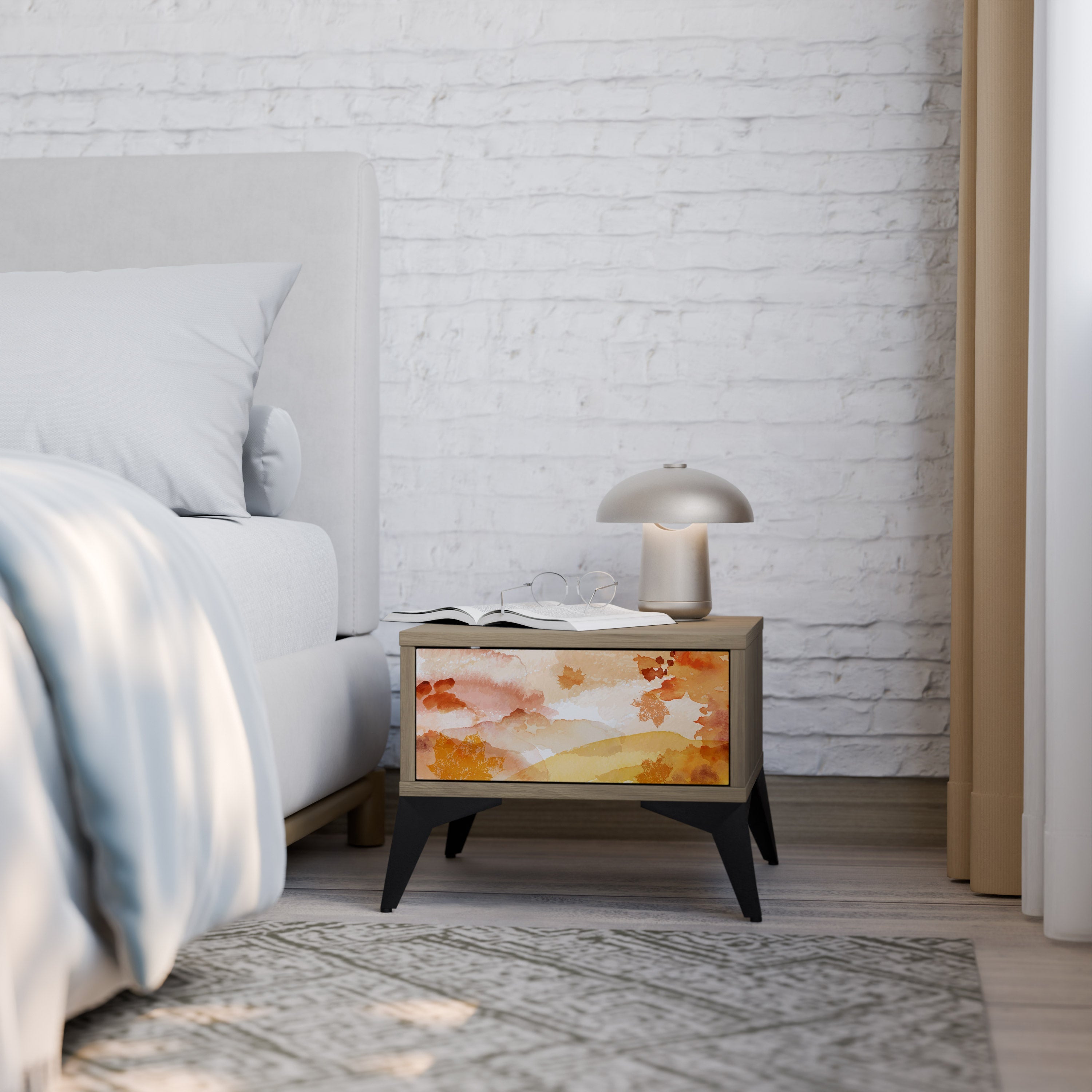 Table de chevet TRACES OF AUTUMN effet chêne
