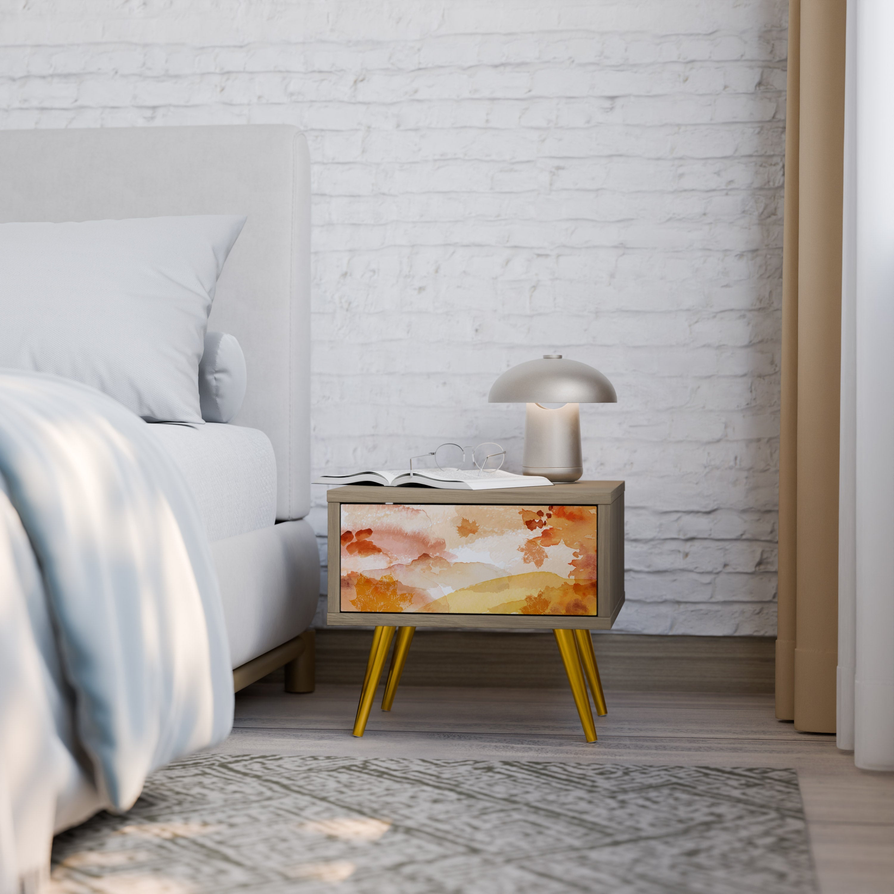 Table de chevet TRACES OF AUTUMN effet chêne