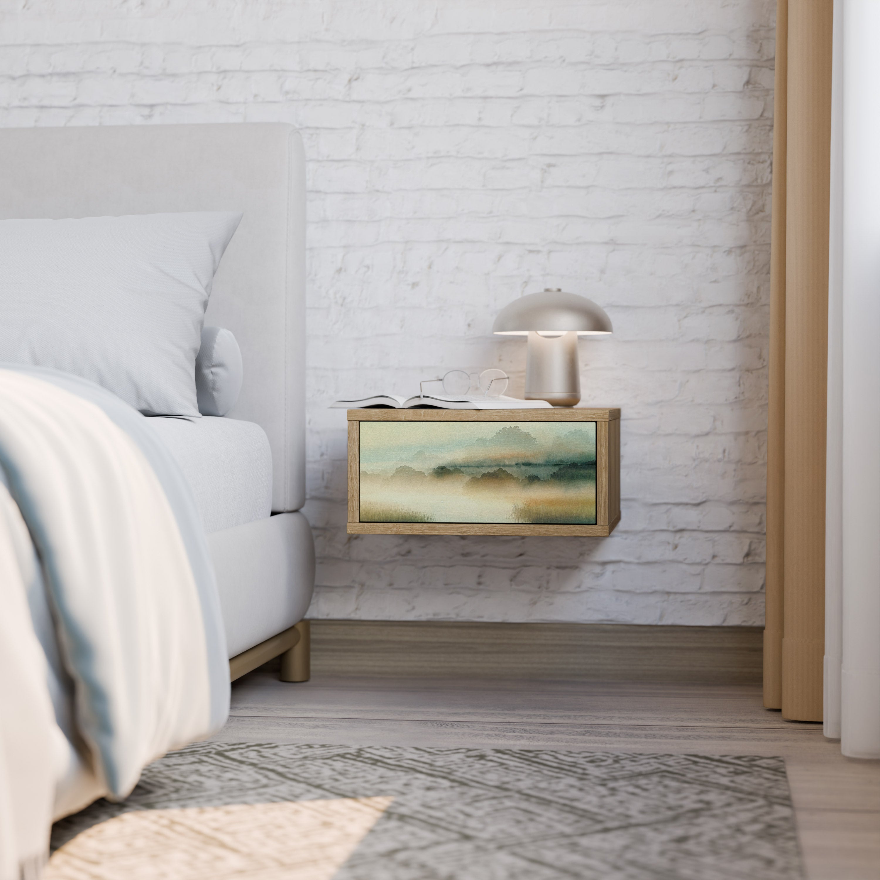 Table de chevet MORNING BY THE LAKE effet chêne