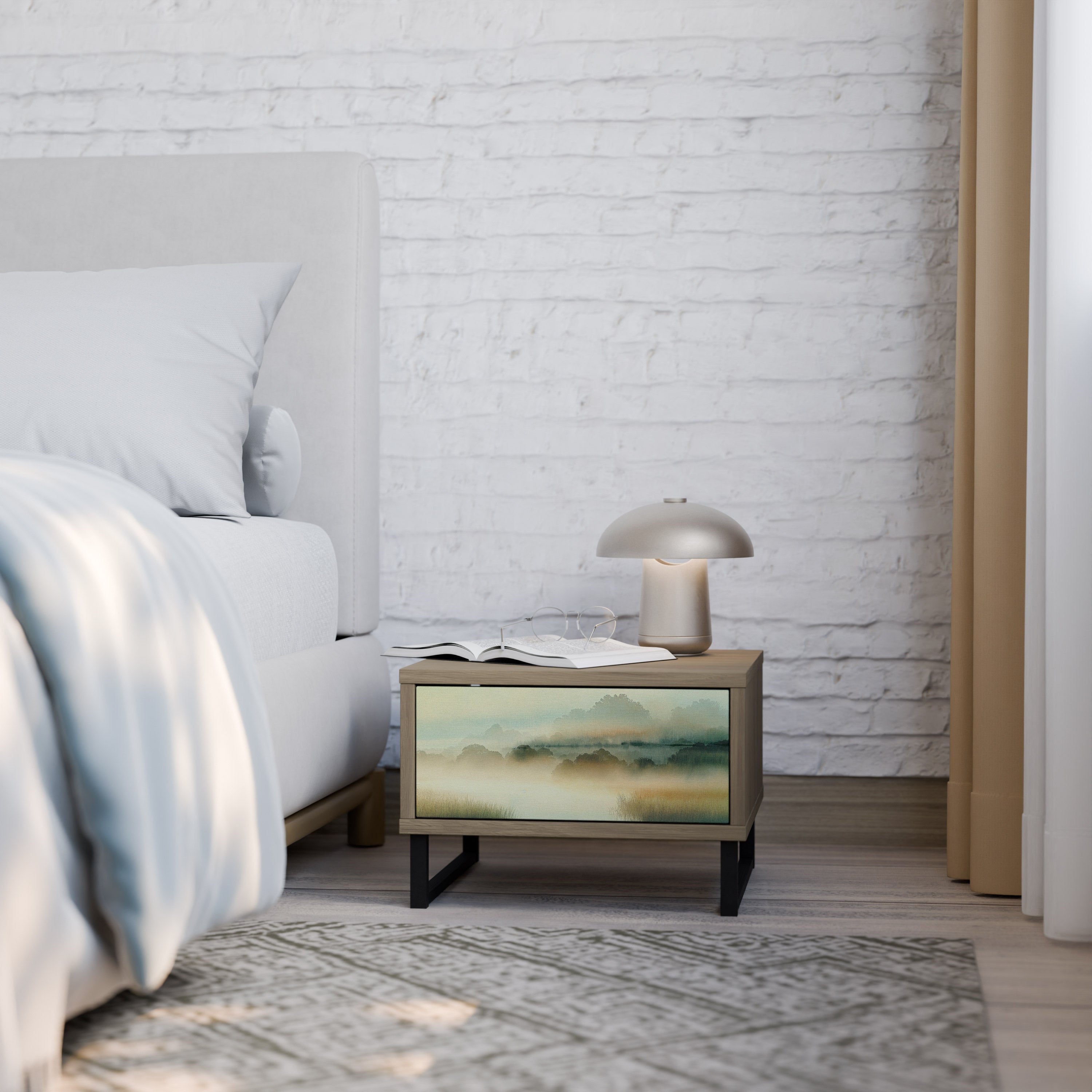 Table de chevet MORNING BY THE LAKE effet chêne