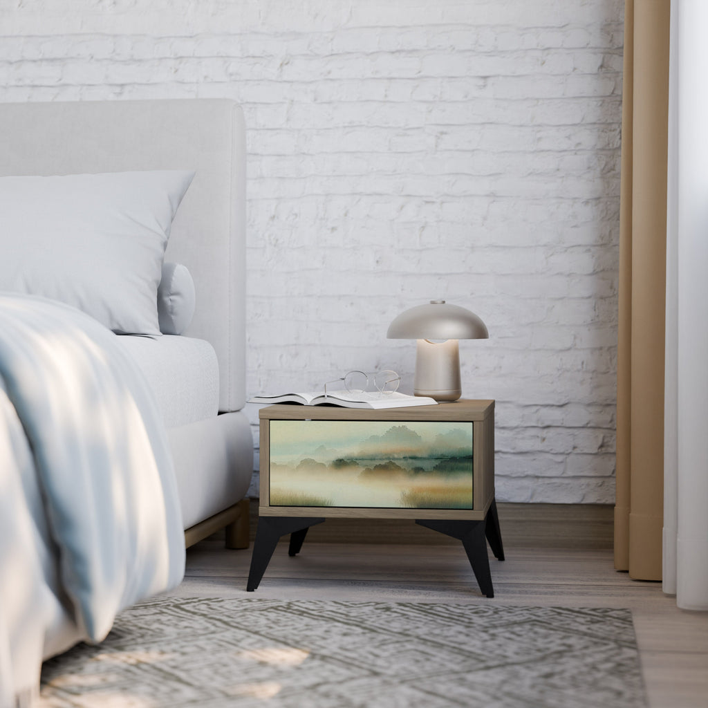 Table de chevet MORNING BY THE LAKE effet chêne