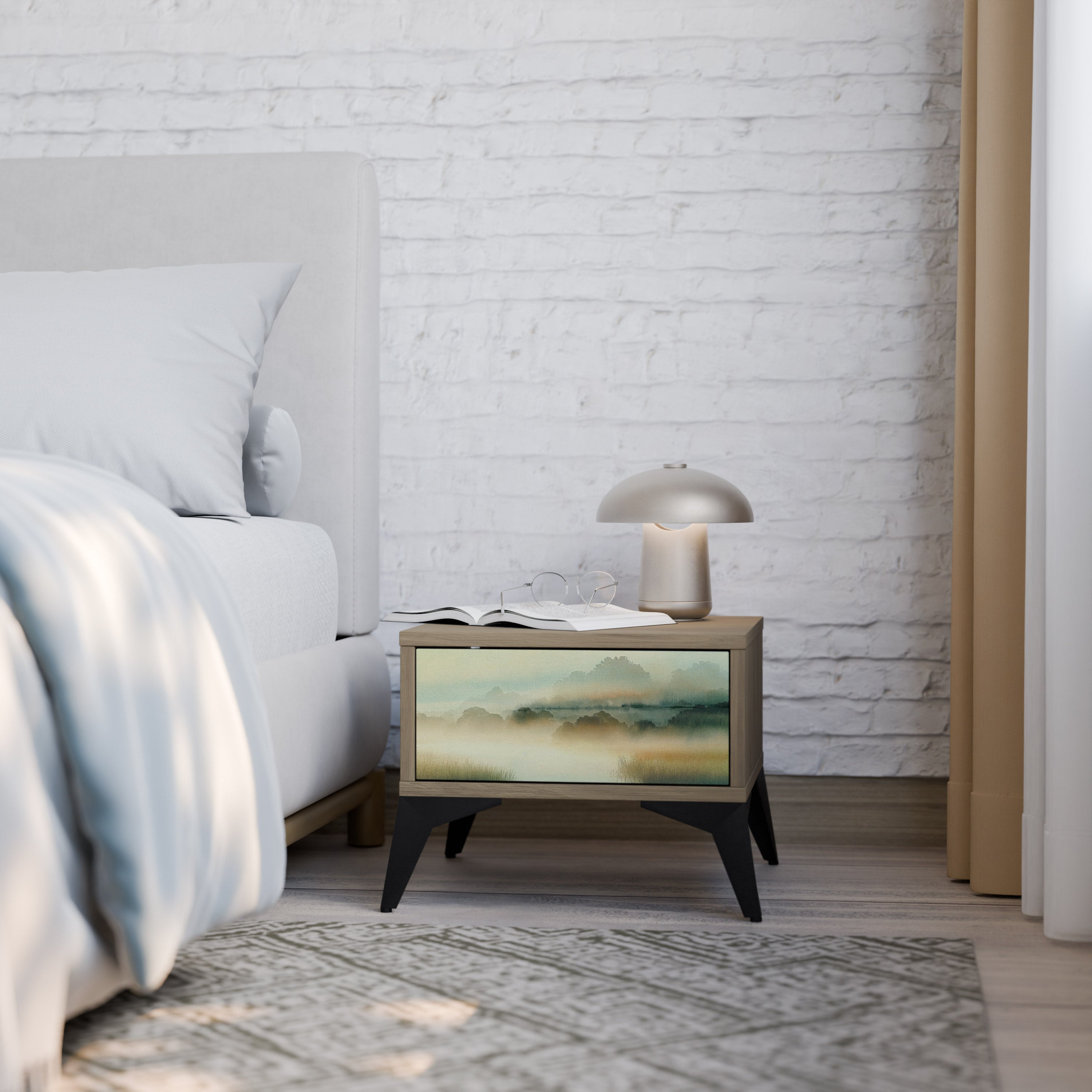 Table de chevet MORNING BY THE LAKE effet chêne