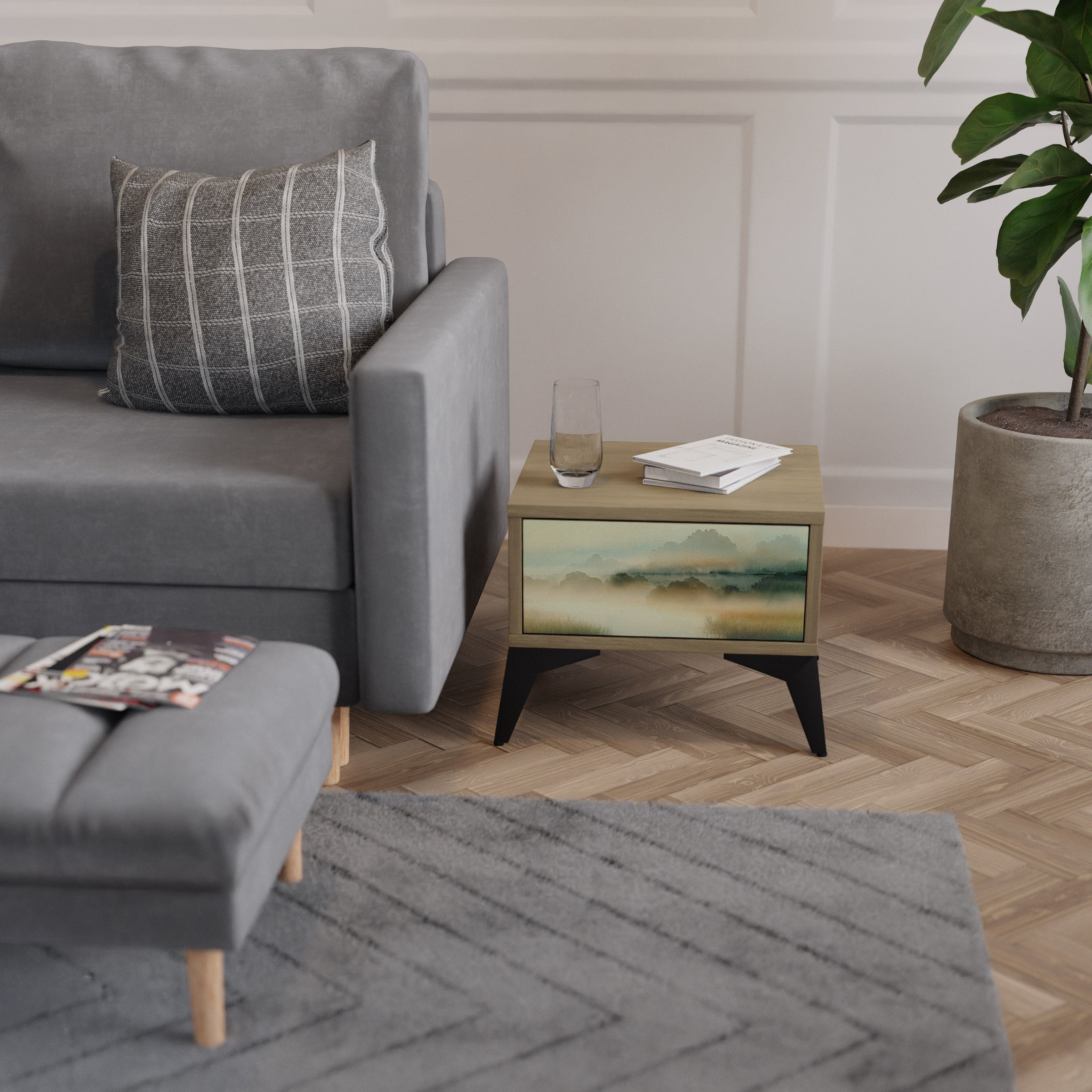 Table de chevet MORNING BY THE LAKE effet chêne