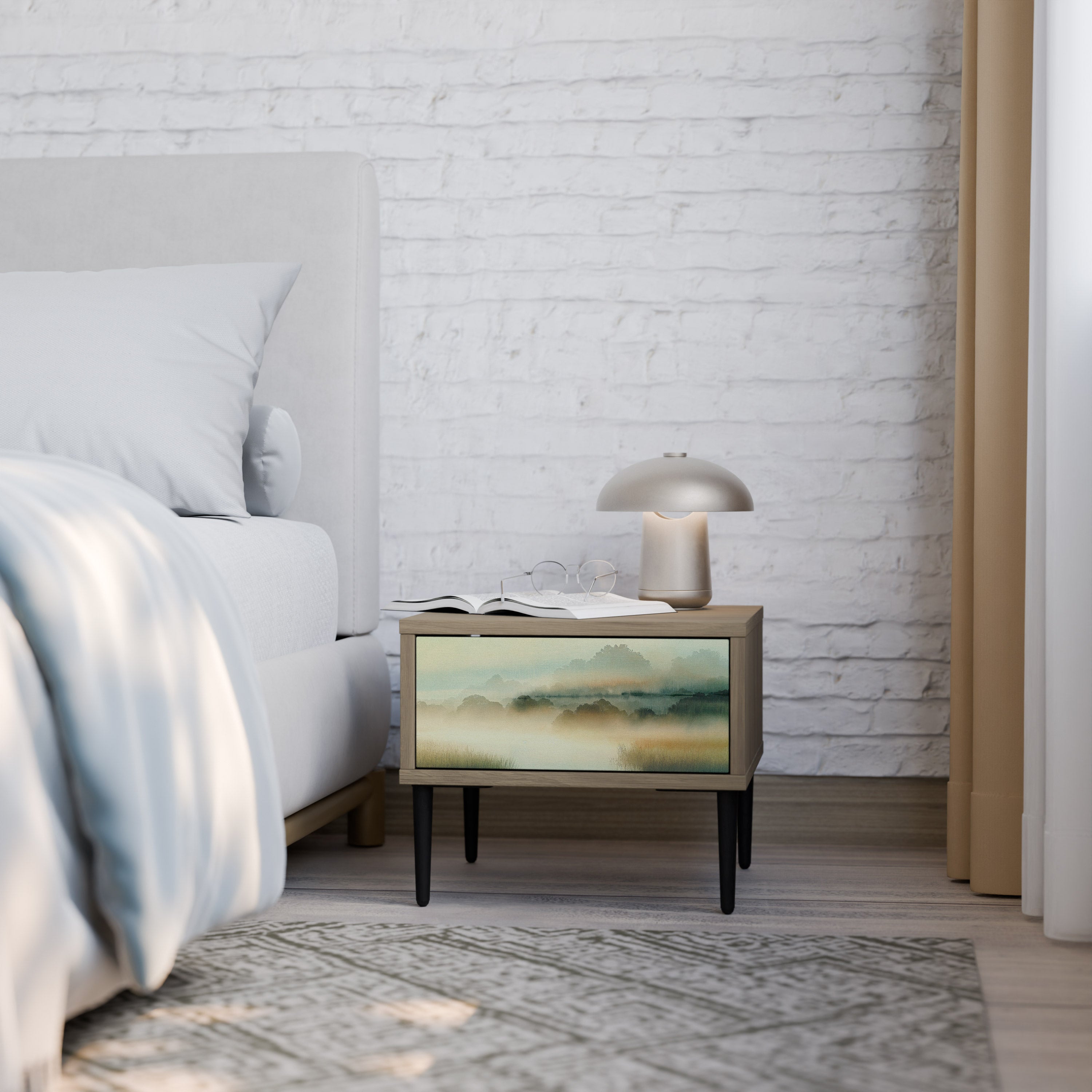 Table de chevet MORNING BY THE LAKE effet chêne
