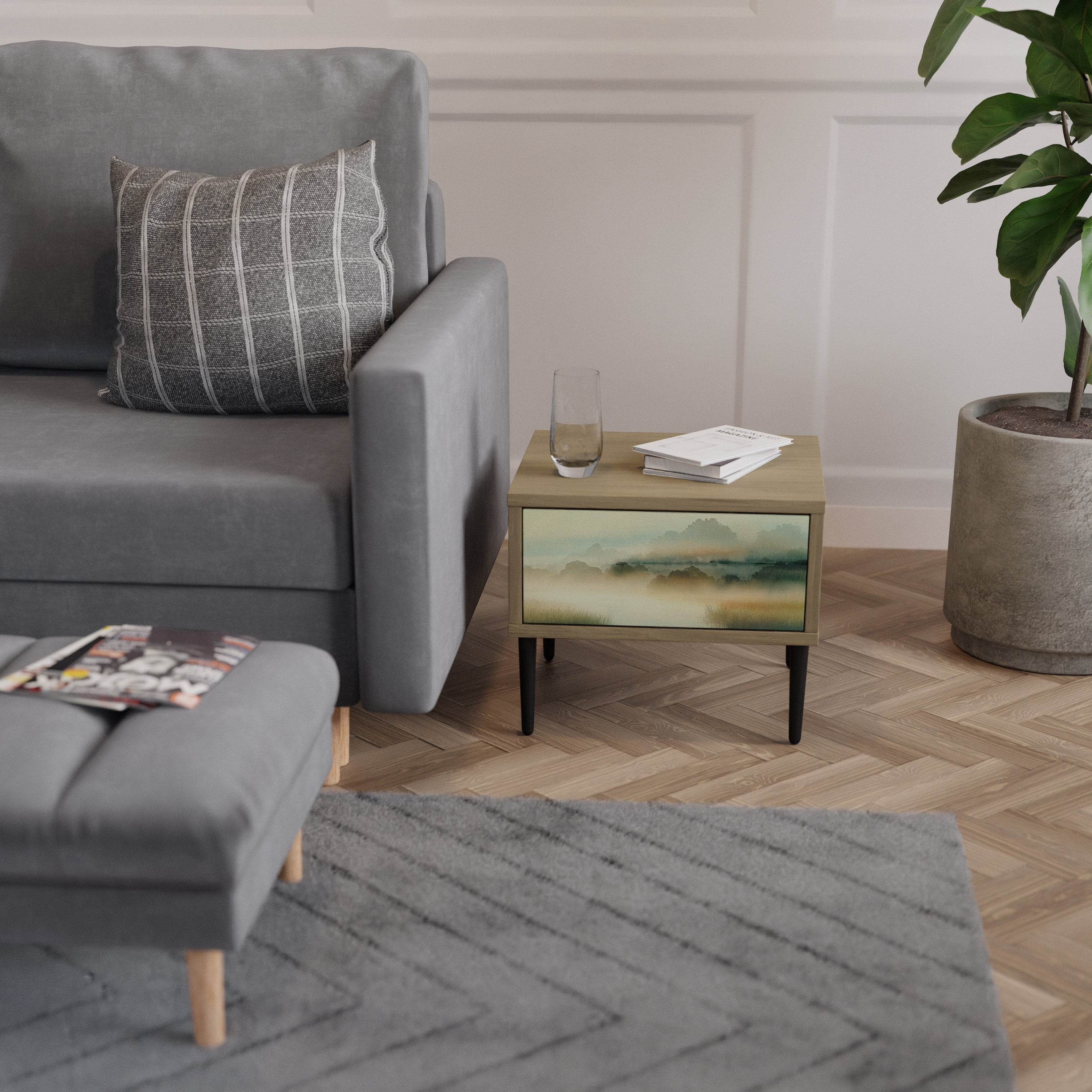 Table de chevet MORNING BY THE LAKE effet chêne