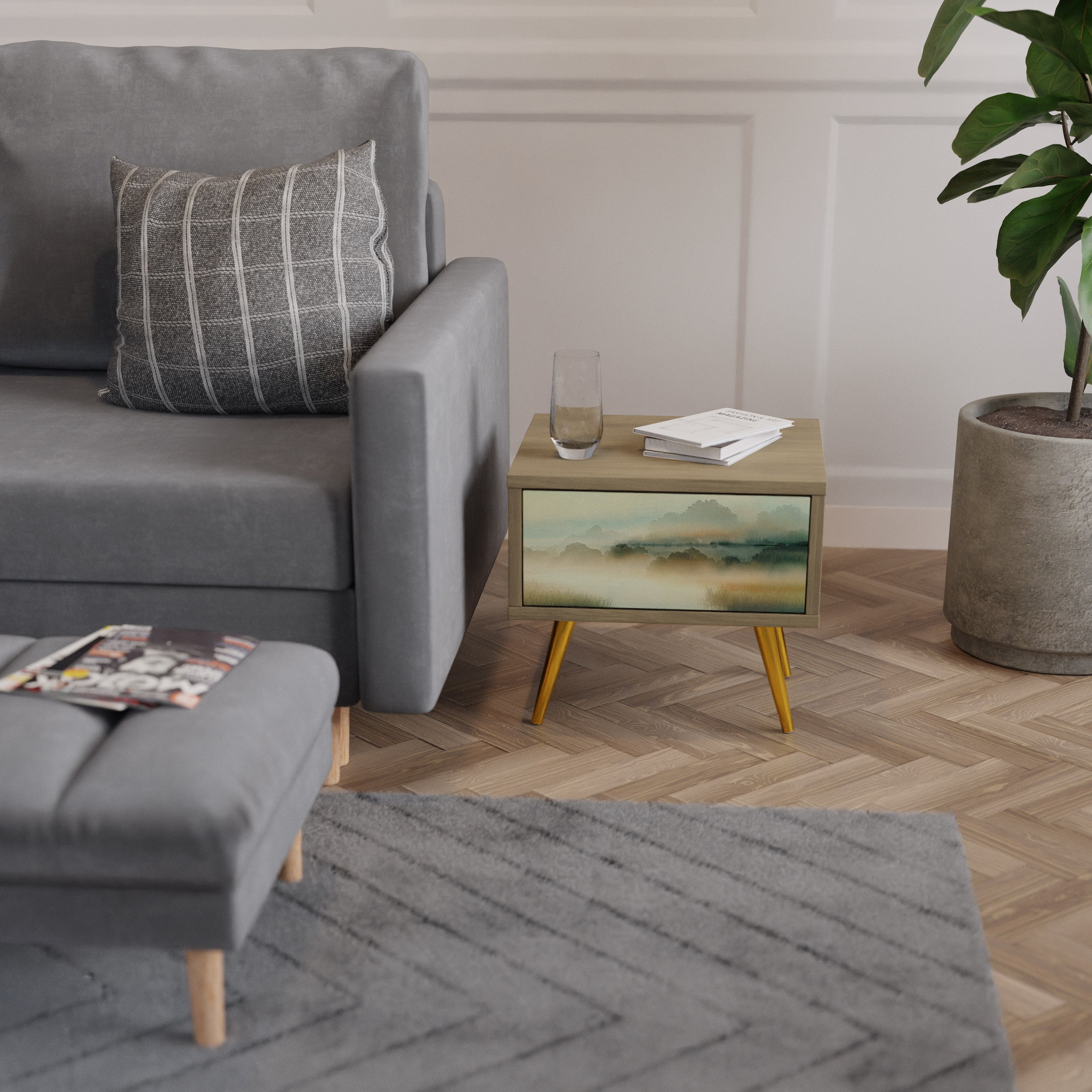 Table de chevet MORNING BY THE LAKE effet chêne