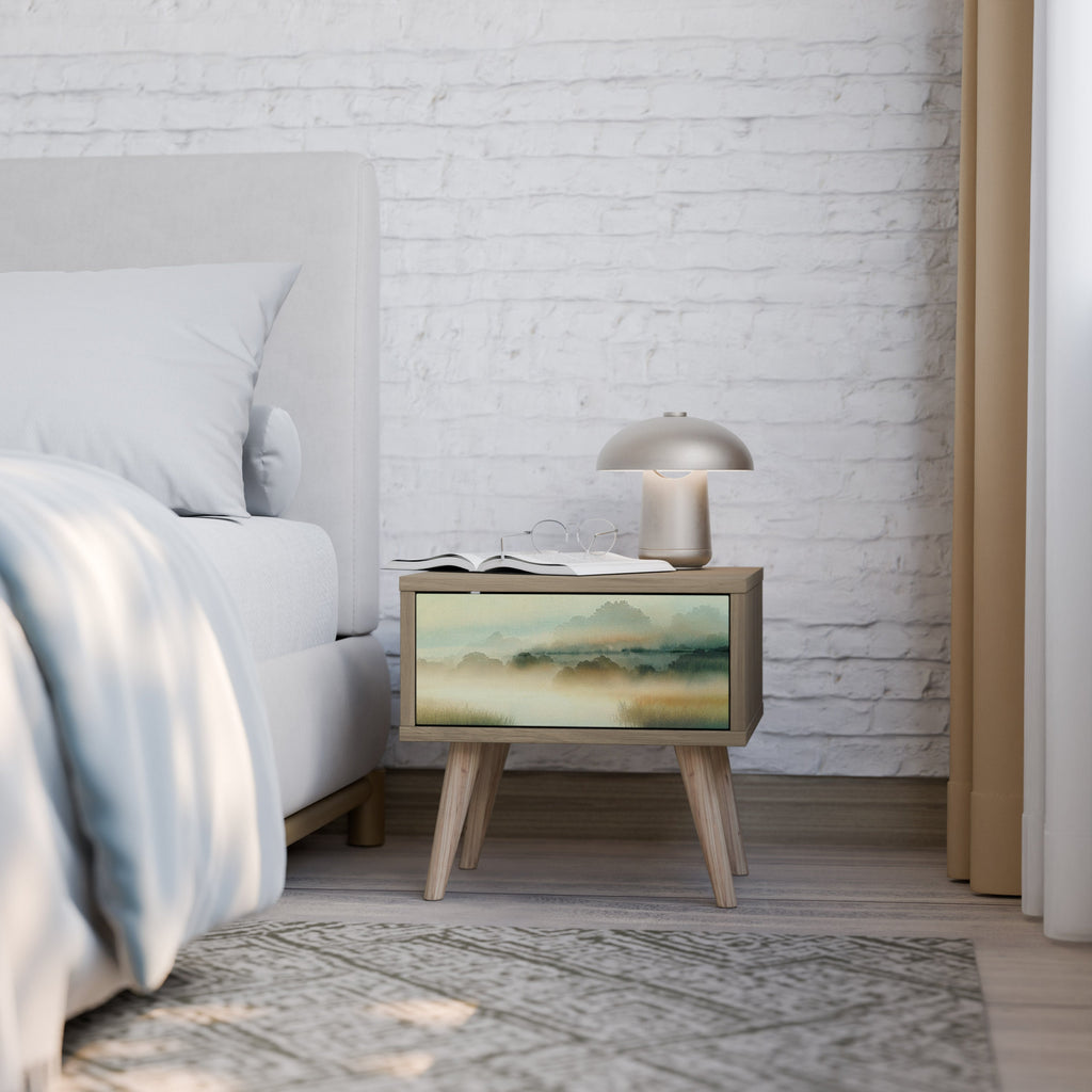 Table de chevet MORNING BY THE LAKE effet chêne