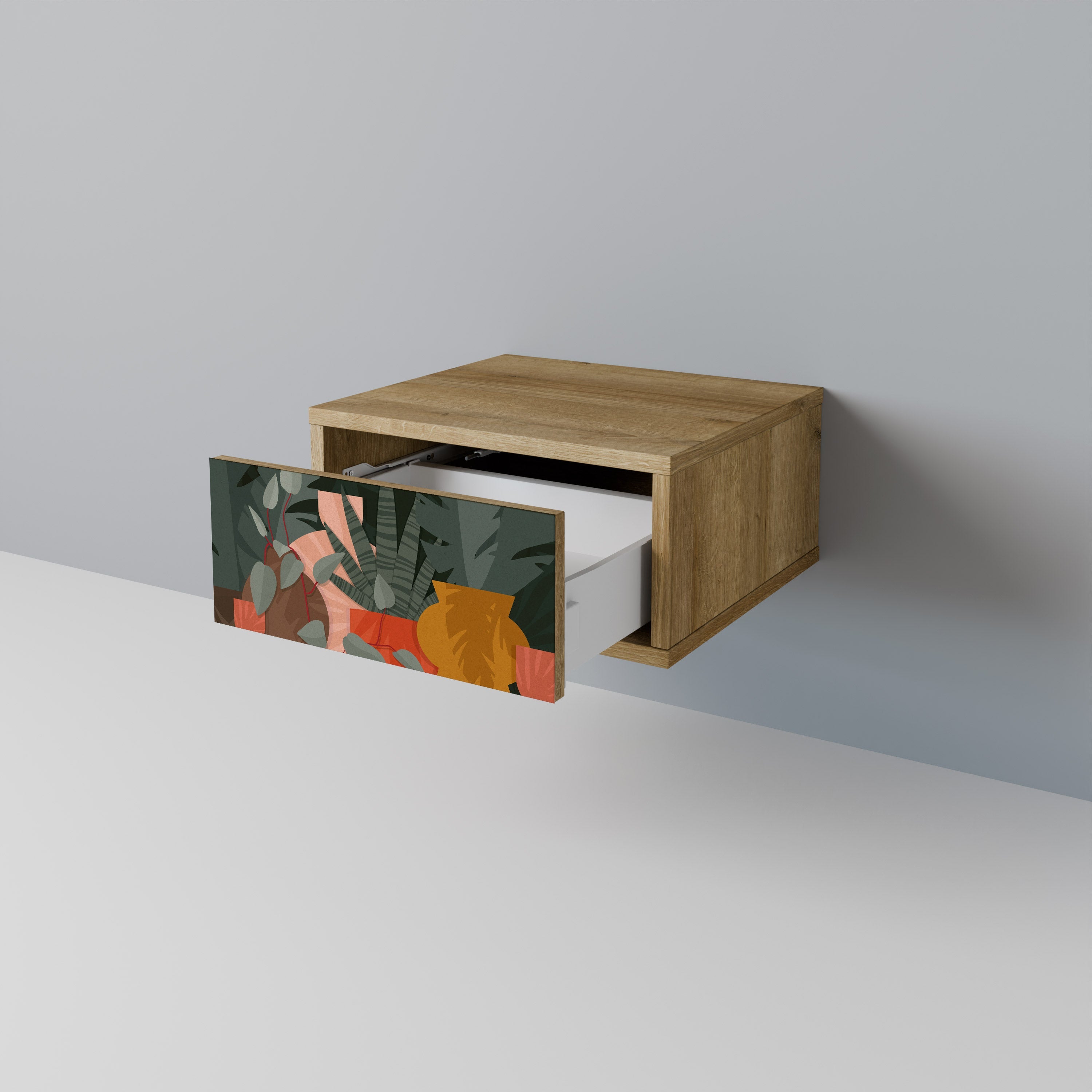 Table de chevet effet chêne COMPOSITION TROPICALE