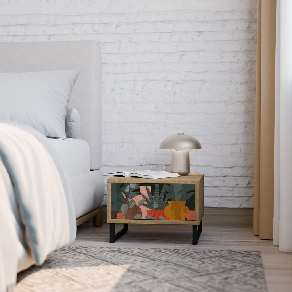 Table de chevet effet chêne COMPOSITION TROPICALE