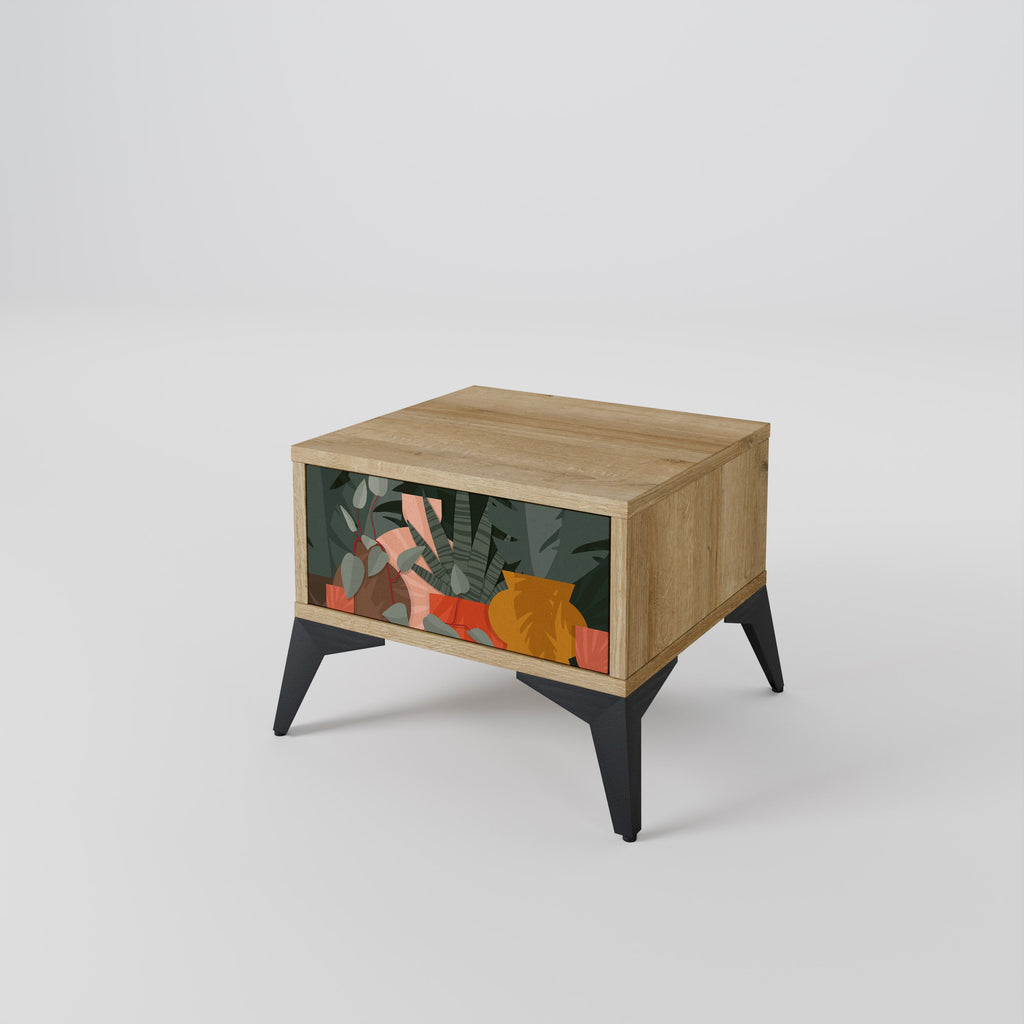 Table de chevet effet chêne COMPOSITION TROPICALE