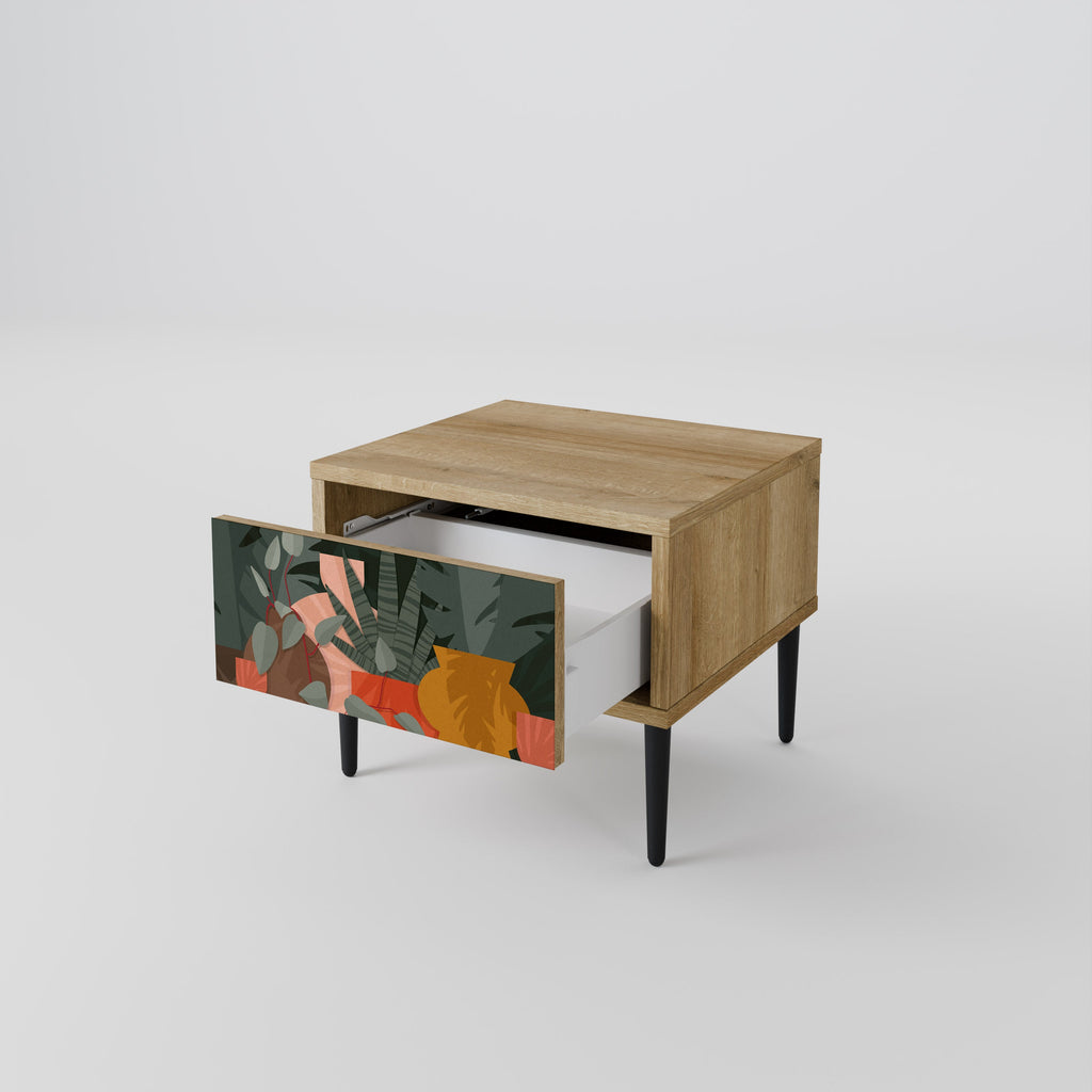 Table de chevet effet chêne COMPOSITION TROPICALE