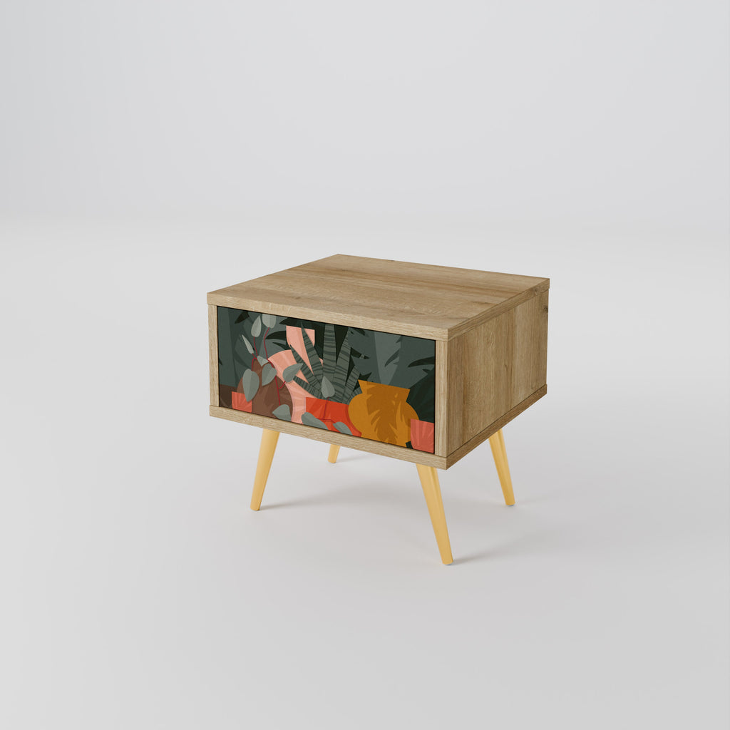 Table de chevet effet chêne COMPOSITION TROPICALE