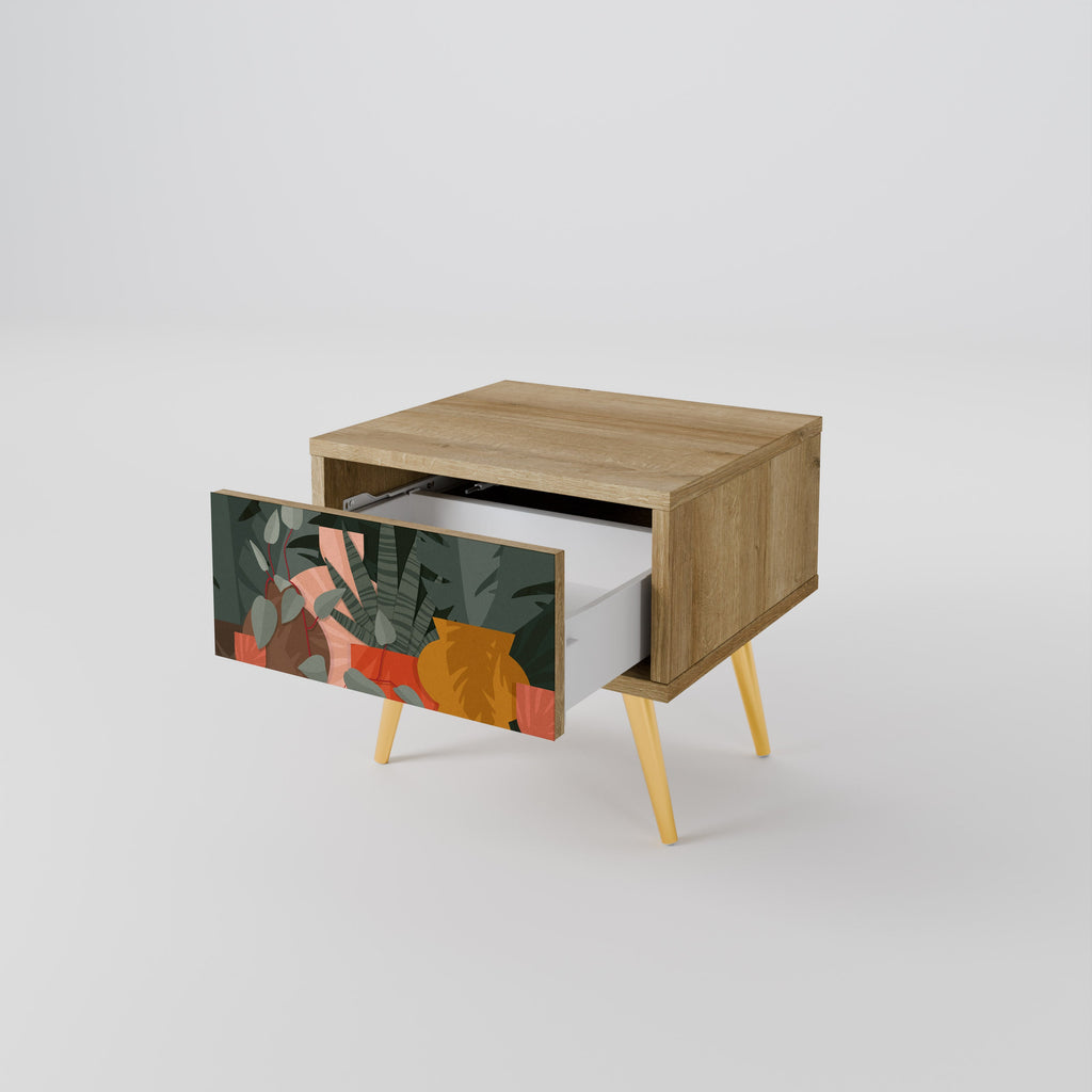 Table de chevet effet chêne COMPOSITION TROPICALE