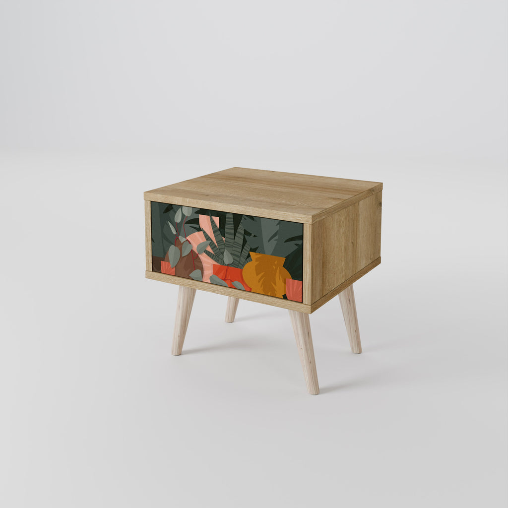 Table de chevet effet chêne COMPOSITION TROPICALE
