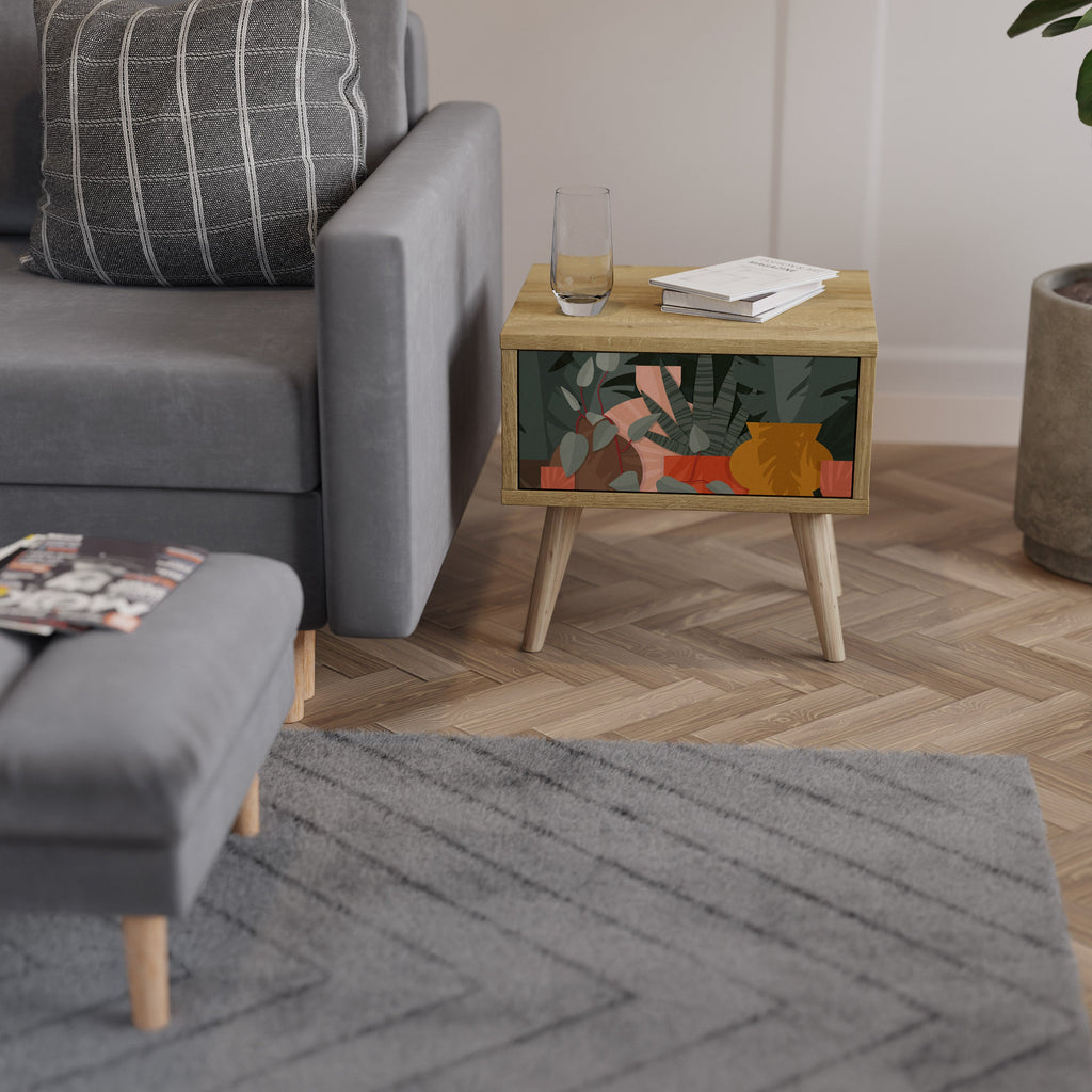 Table de chevet effet chêne COMPOSITION TROPICALE