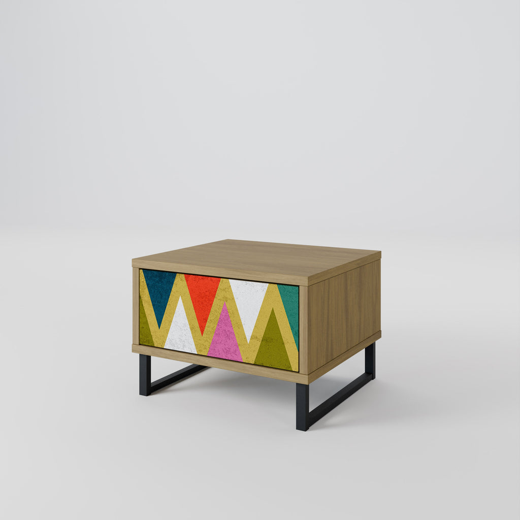 Table de chevet TRIANGLES COLORÉS effet chêne