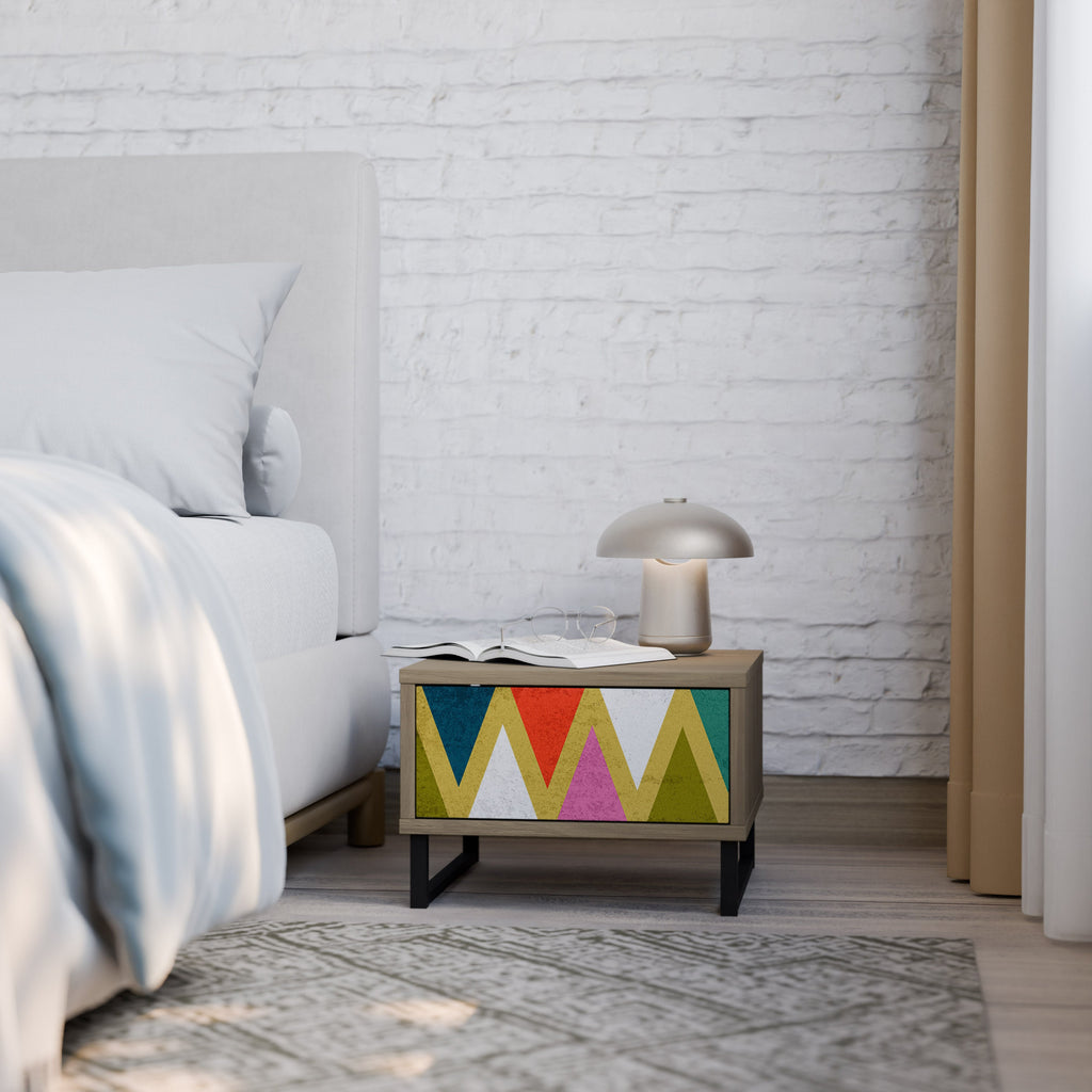 Table de chevet TRIANGLES COLORÉS effet chêne