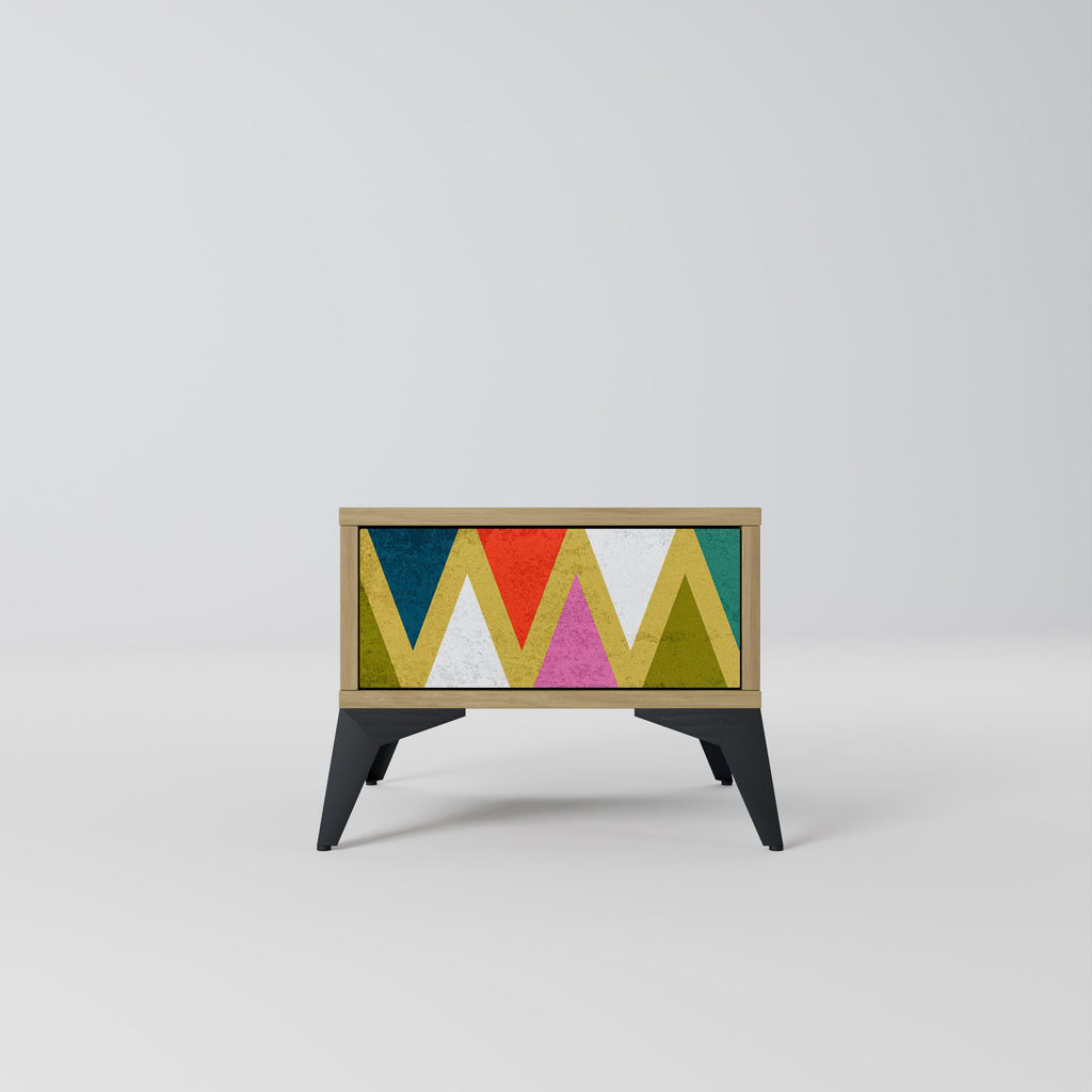 Table de chevet TRIANGLES COLORÉS effet chêne