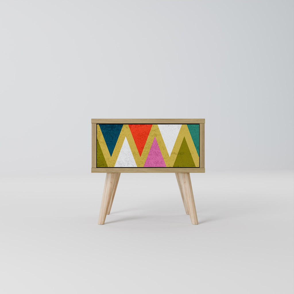Table de chevet TRIANGLES COLORÉS effet chêne