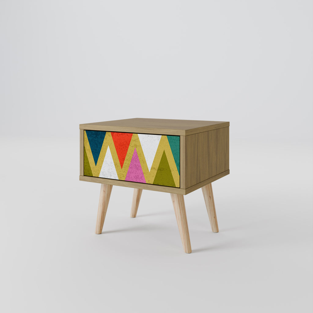 Table de chevet TRIANGLES COLORÉS effet chêne