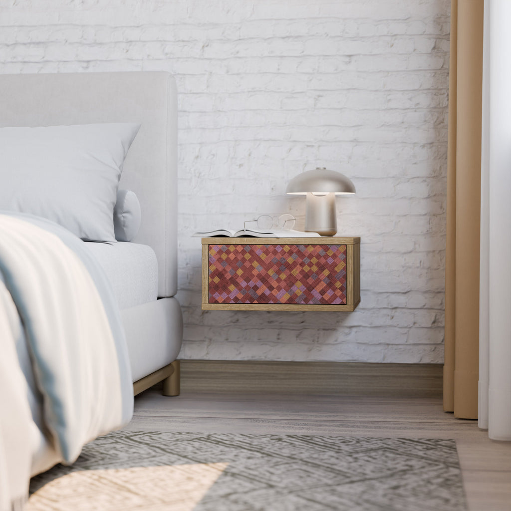 Table de chevet PAINTED SQUARES effet chêne