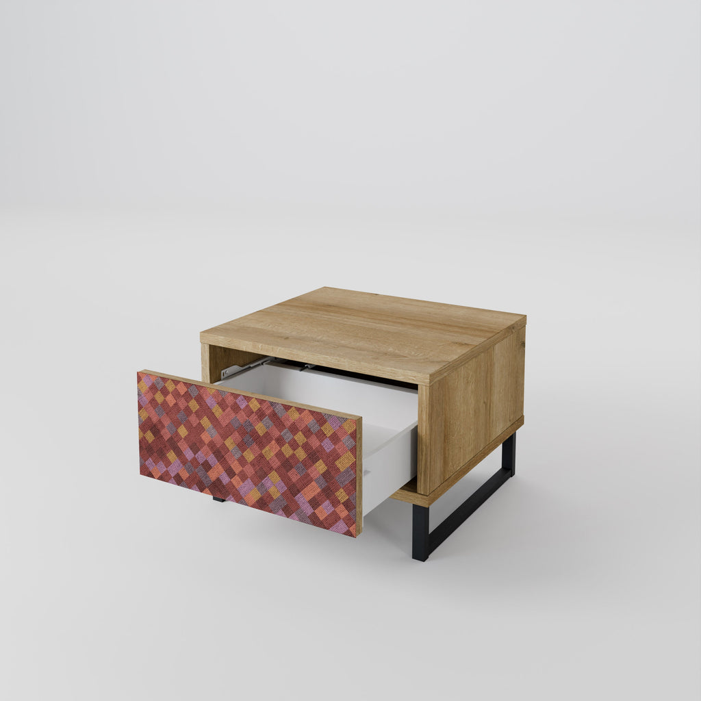 Table de chevet PAINTED SQUARES effet chêne