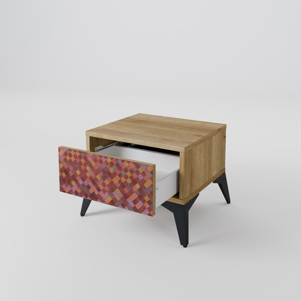 Table de chevet PAINTED SQUARES effet chêne