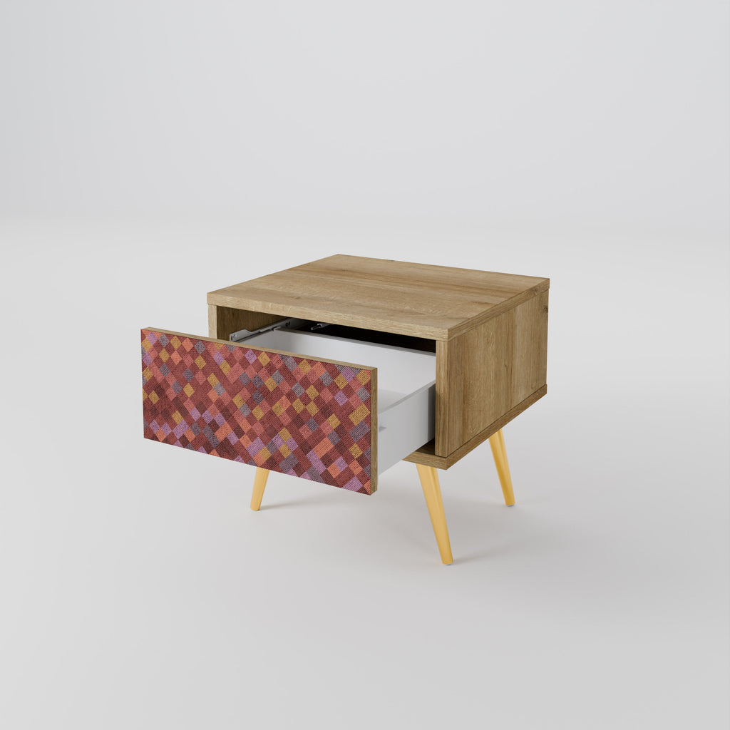 Table de chevet PAINTED SQUARES effet chêne
