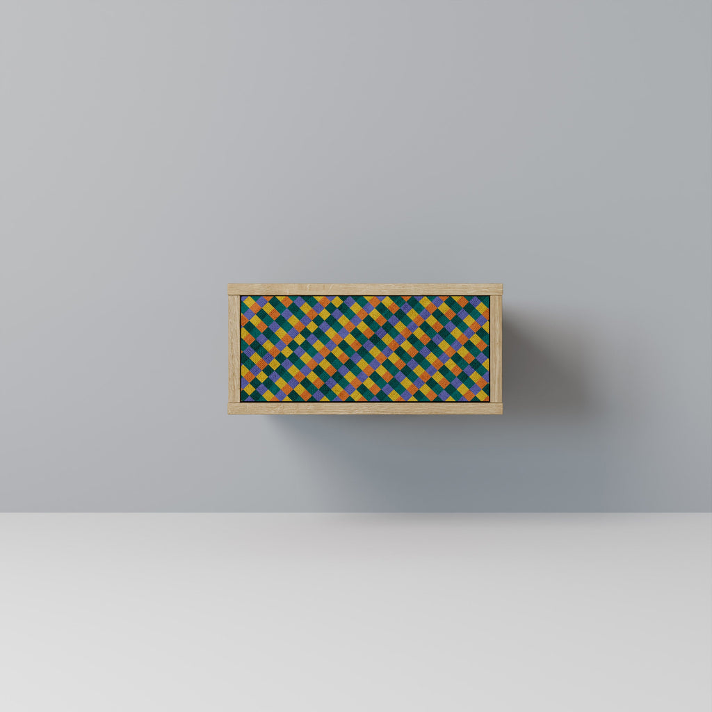 PAINTED SQUARES MIX Nightstand in Oak Effect