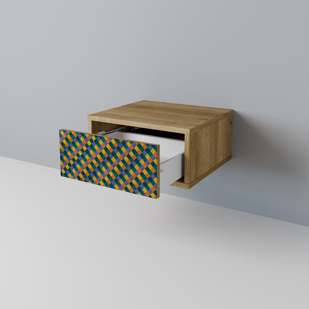 PAINTED SQUARES MIX Nightstand in Oak Effect