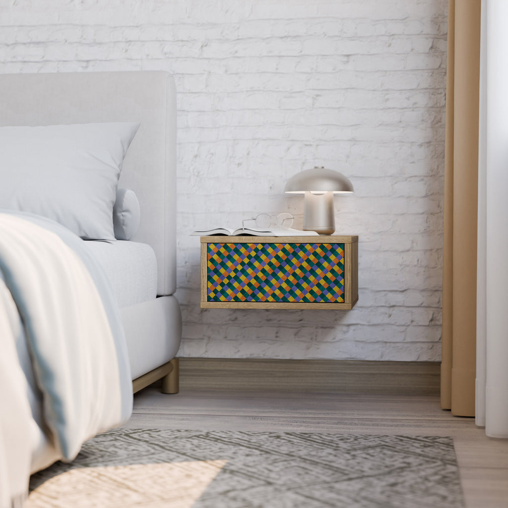 PAINTED SQUARES MIX Nightstand in Oak Effect