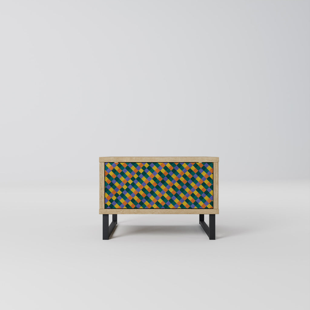 PAINTED SQUARES MIX Nightstand in Oak Effect