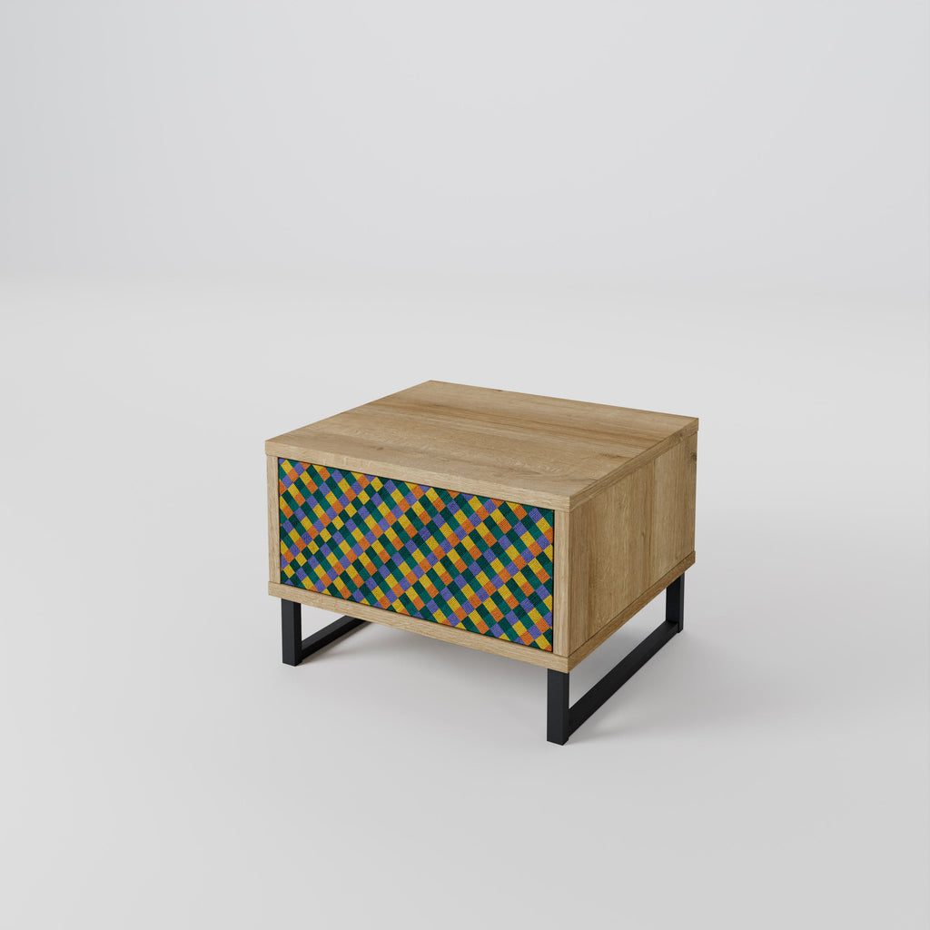 PAINTED SQUARES MIX Nightstand in Oak Effect