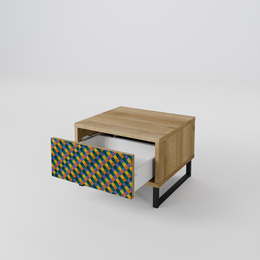PAINTED SQUARES MIX Nightstand in Oak Effect