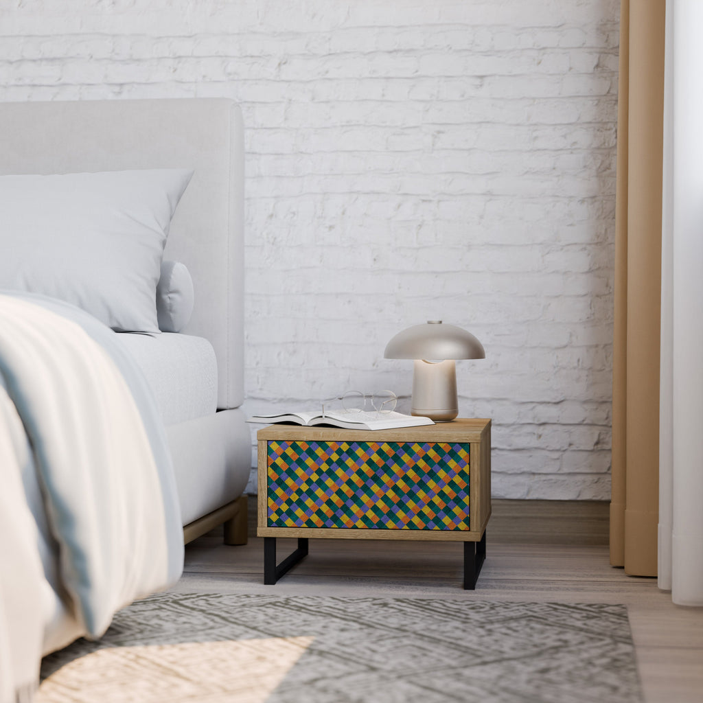 PAINTED SQUARES MIX Nightstand in Oak Effect