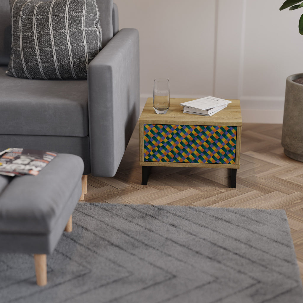PAINTED SQUARES MIX Nightstand in Oak Effect