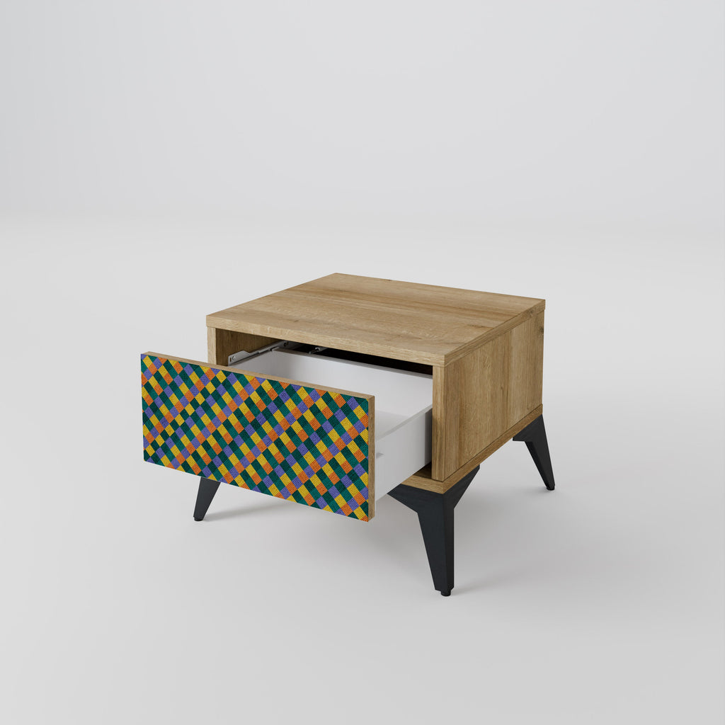 PAINTED SQUARES MIX Nightstand in Oak Effect