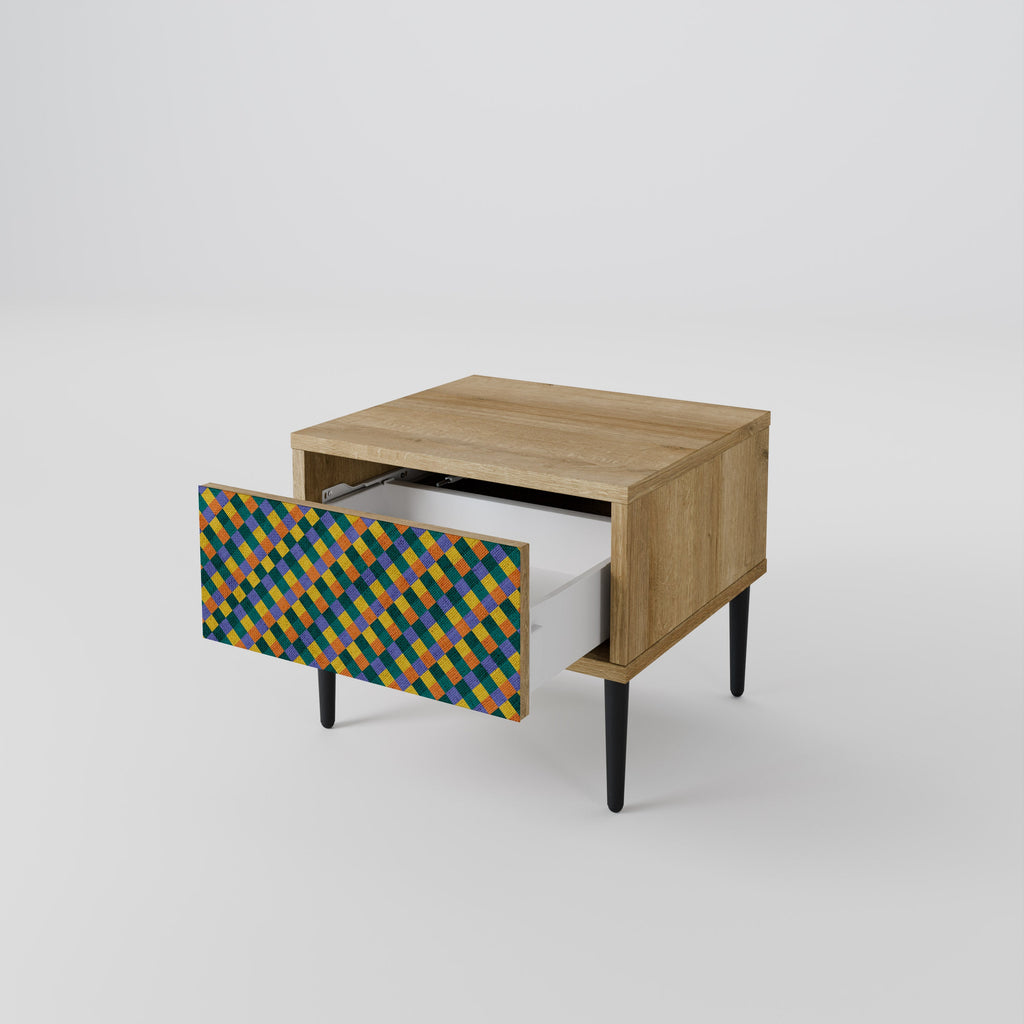 PAINTED SQUARES MIX Nightstand in Oak Effect