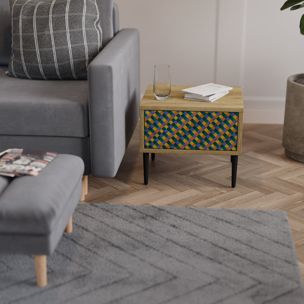 PAINTED SQUARES MIX Nightstand in Oak Effect